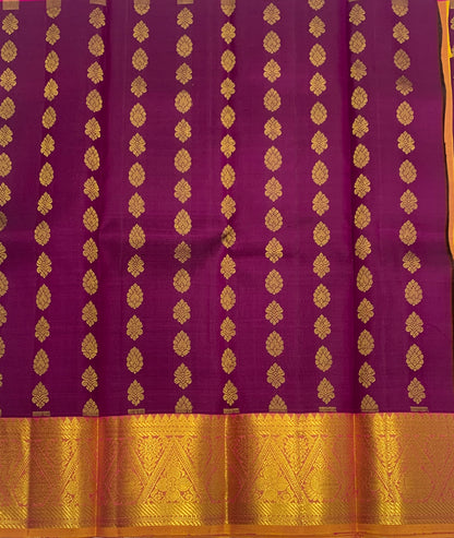 Magenta shade Pure kanchipuram Kids Pattu Pavadai with contrast border for newborn to 2 Years