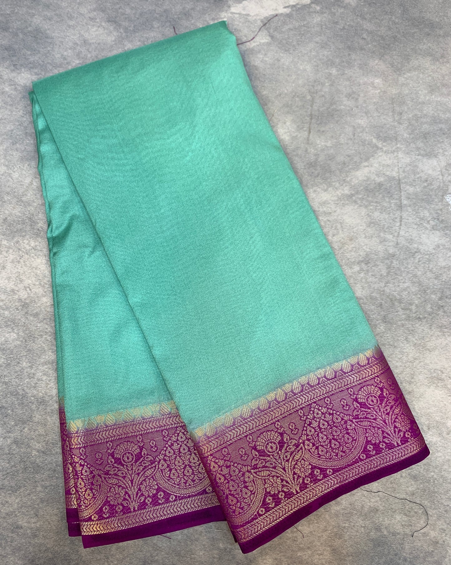 Crepe Saree Sapphire Colour with Magenta Border