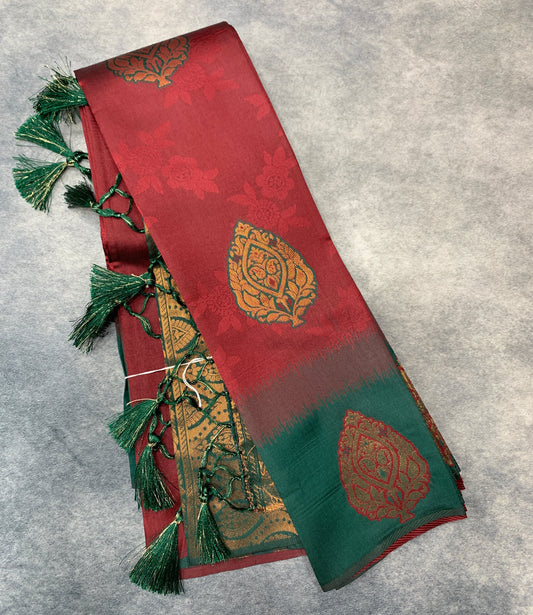 Maroon Colour Art Silk Saree Colour with Green Border