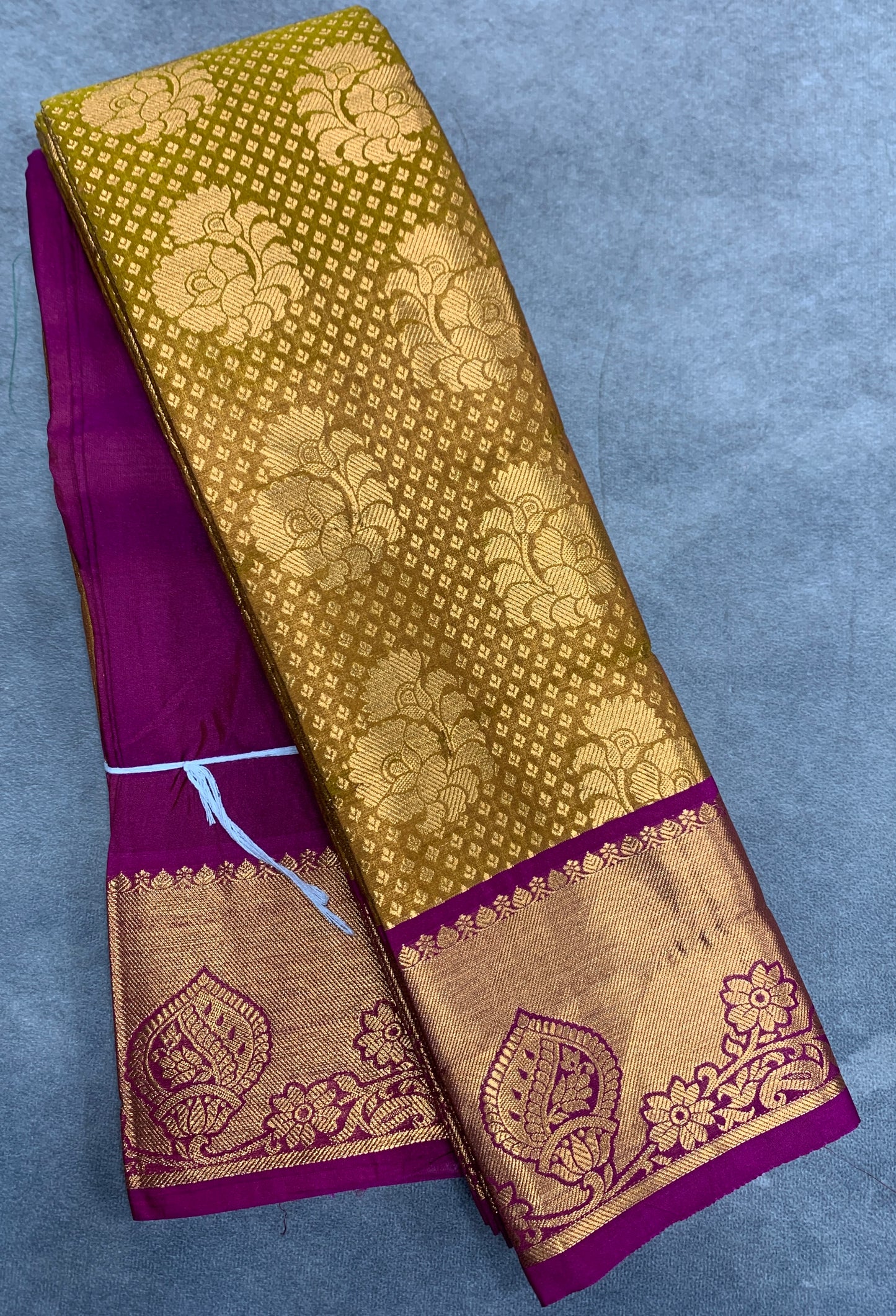 Vegan Silk Saree Mustard Colour with Pink and Copper Border