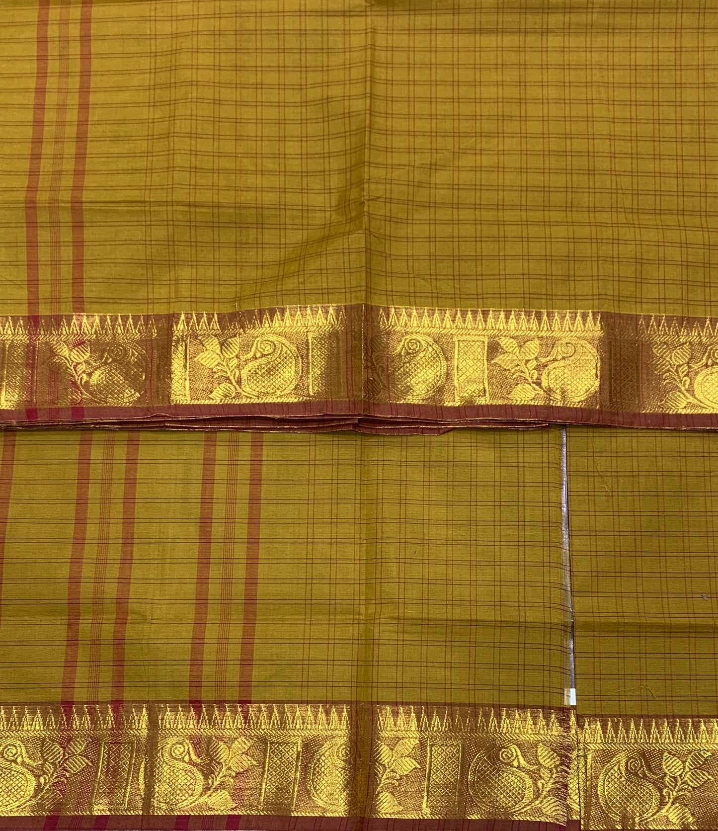 Chettinad Cotton Saree Mustard Colour with Maroon Border