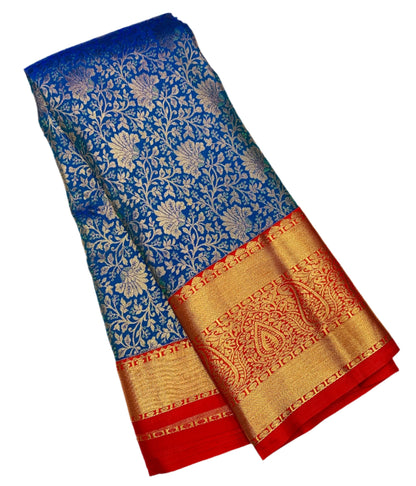 Blue Colour Semi Silk Saree with Big Red Border