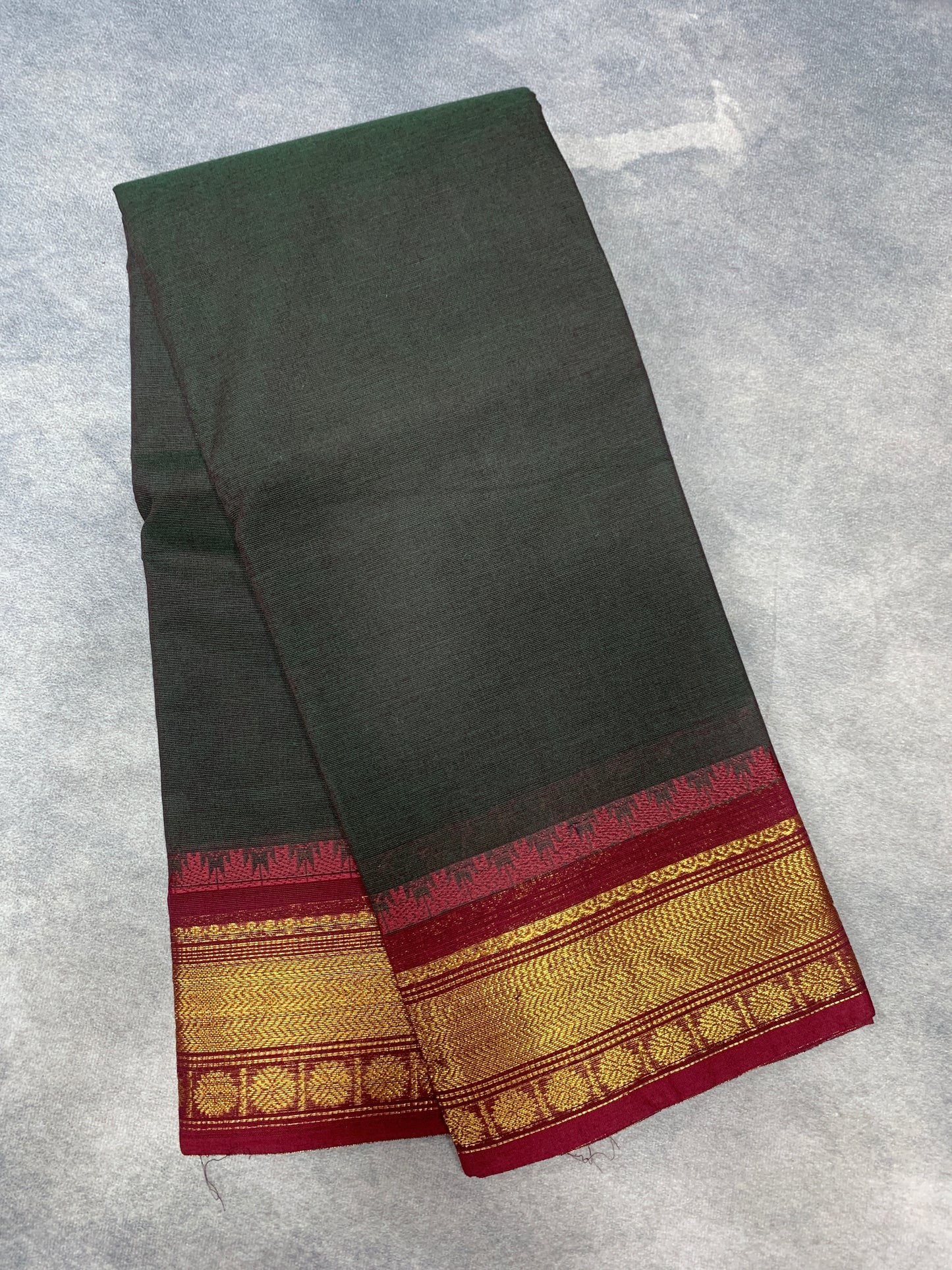 Chettinad Cotton Saree Dark Green Colour with Brown Border