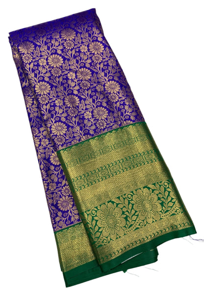 Blue Colour Semi Silk Saree with Big Green Border