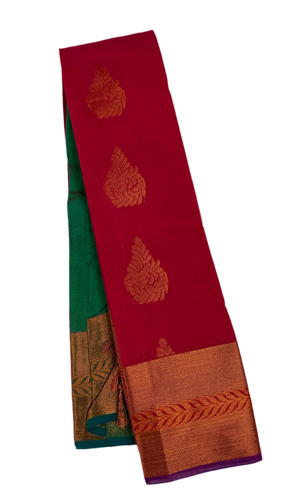 Dark Pink Shade Silk Cotton Saree with Copper Zari Border