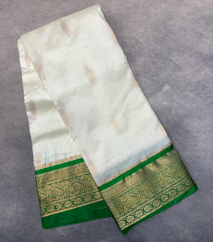 Pure Kanchipuram Silk White Colour with Green Border
