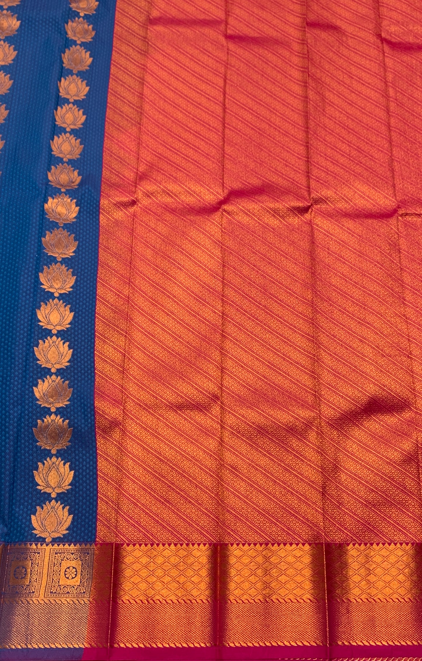 Vegan Silk Saree Blue Colour Saree with Copper Border