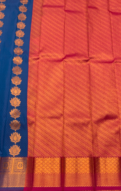 Vegan Silk Saree Blue Colour Saree with Copper Border