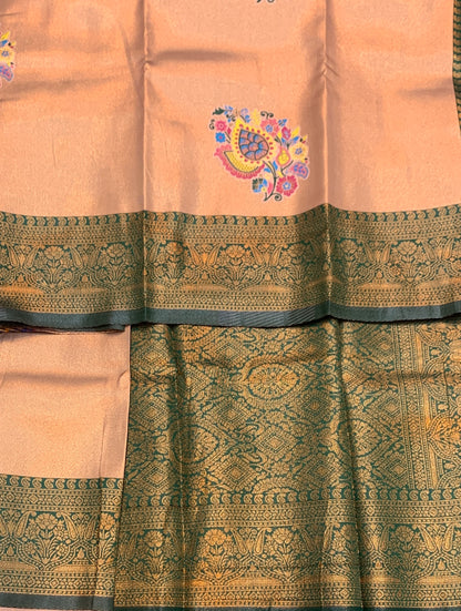 Fancy Tissue Saree Sandal Colour with Green Border
