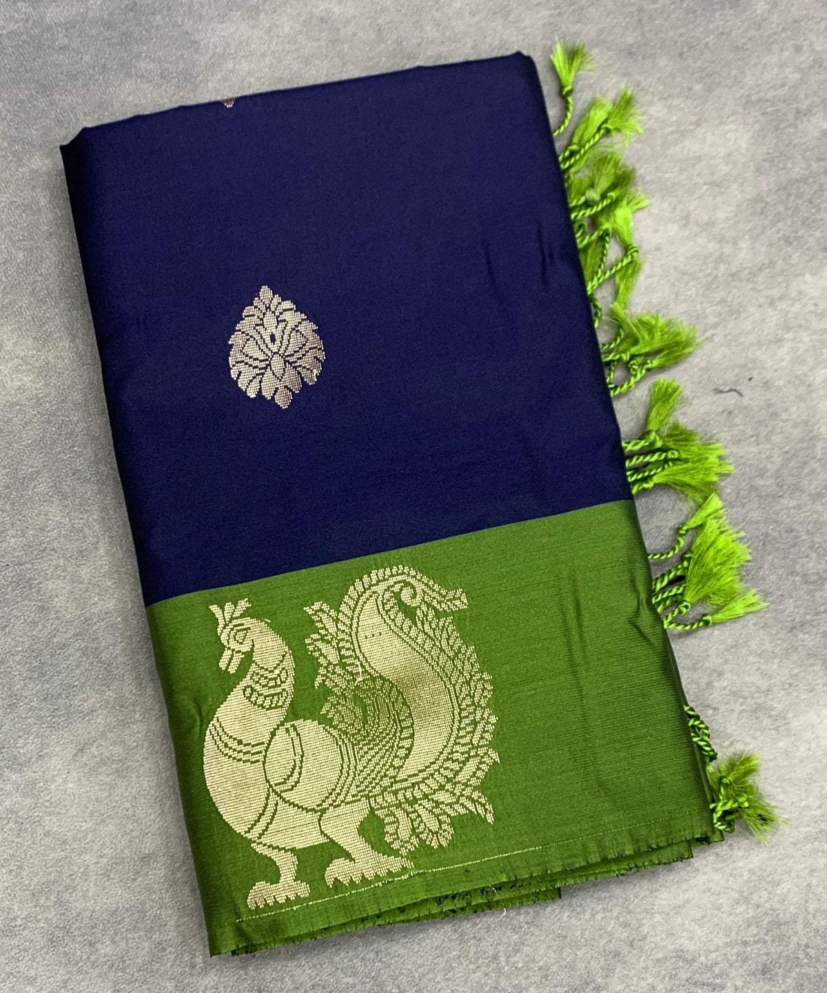 Art Silk Saree Navy Blue Colour with Olive Green Colour Border