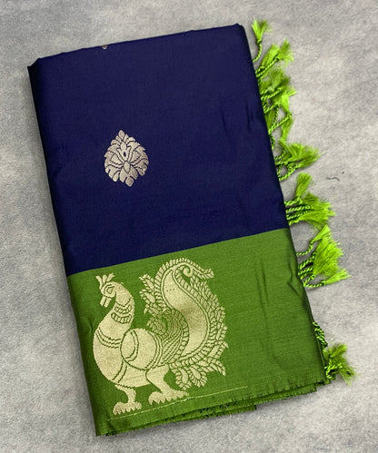 Art Silk Saree Navy Blue Colour with Olive Green Colour Border