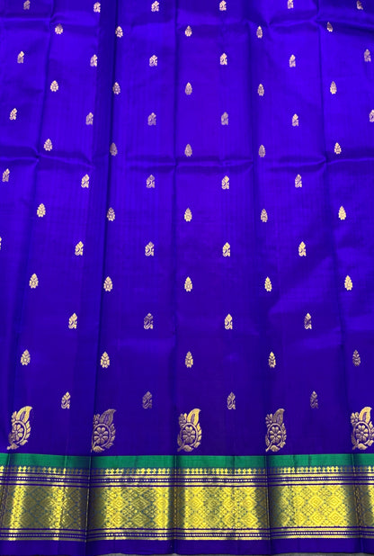 Pure Kanchipuram Silk Saree Royal Blue Colour with Gold Zari Border