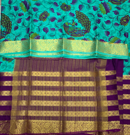 Crepe Saree Pastel Green Colour with Big Magenta Border