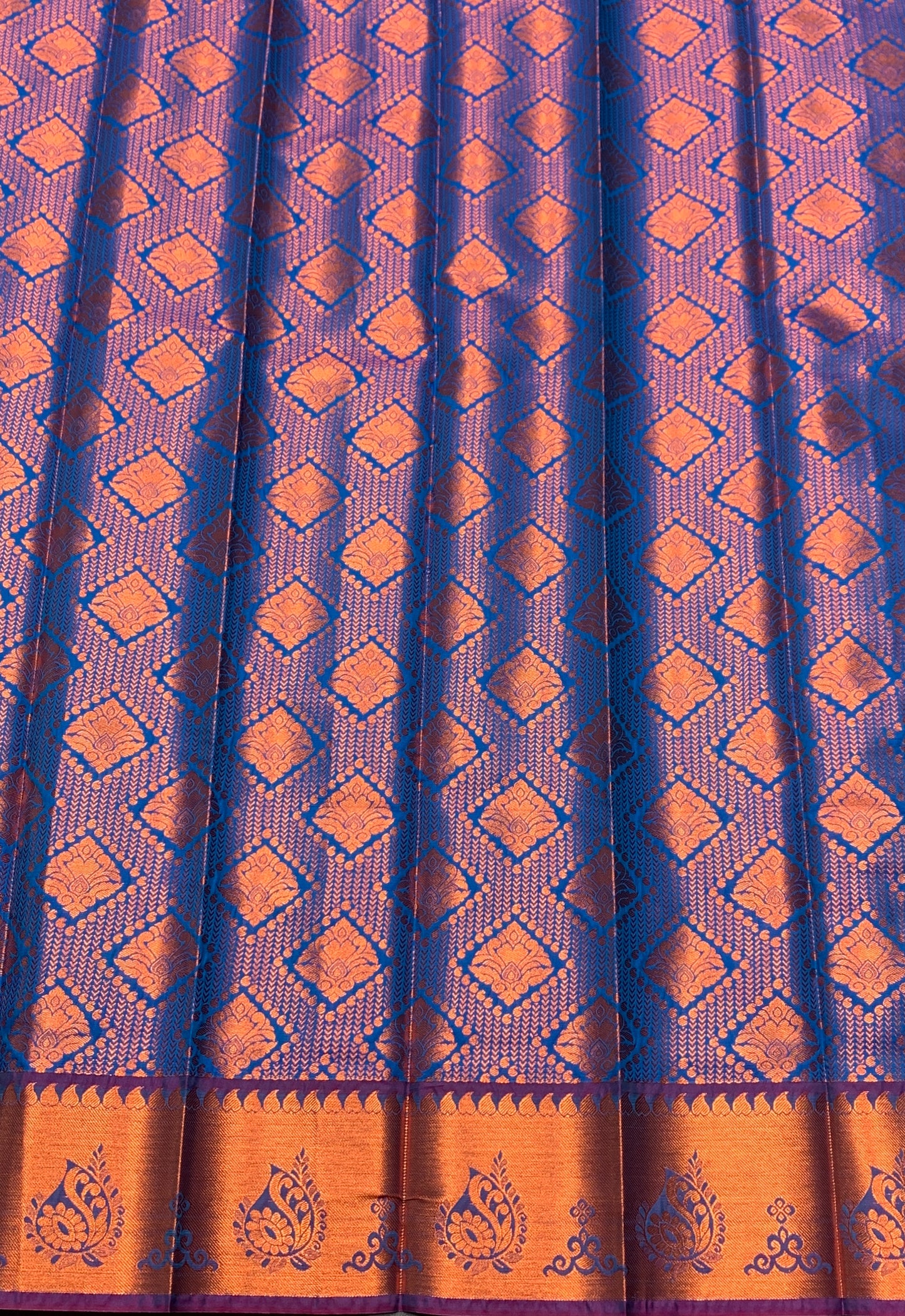Vegan Silk Saree Sky Blue Colour with Pink and Copper Border
