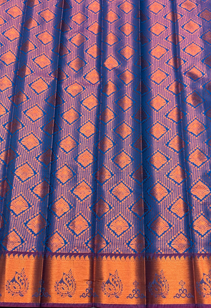Vegan Silk Saree Sky Blue Colour with Pink and Copper Border