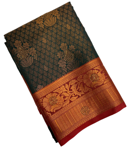 Art Silk Saree Green Shade with Red Border