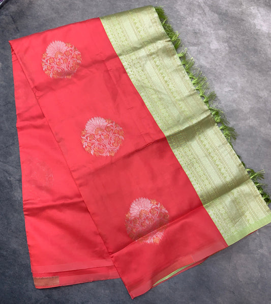 Paper Silk Saree Peach Colour with Borderless