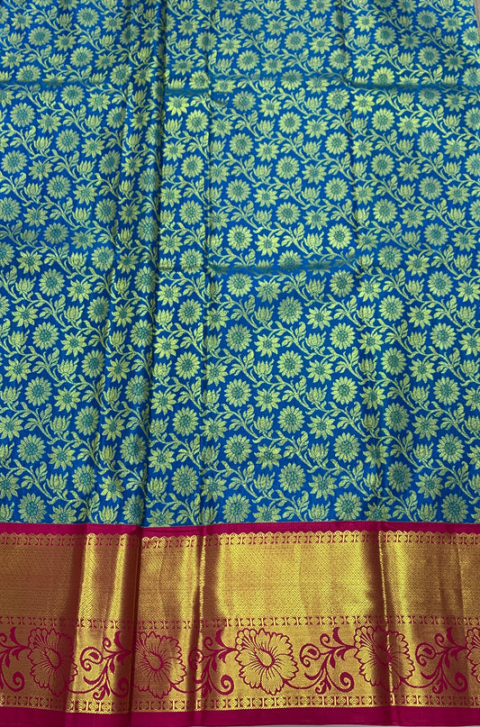 Blue shade Vegan Silk Kids Pattu Pavadai with Contrast border for age above 10 years