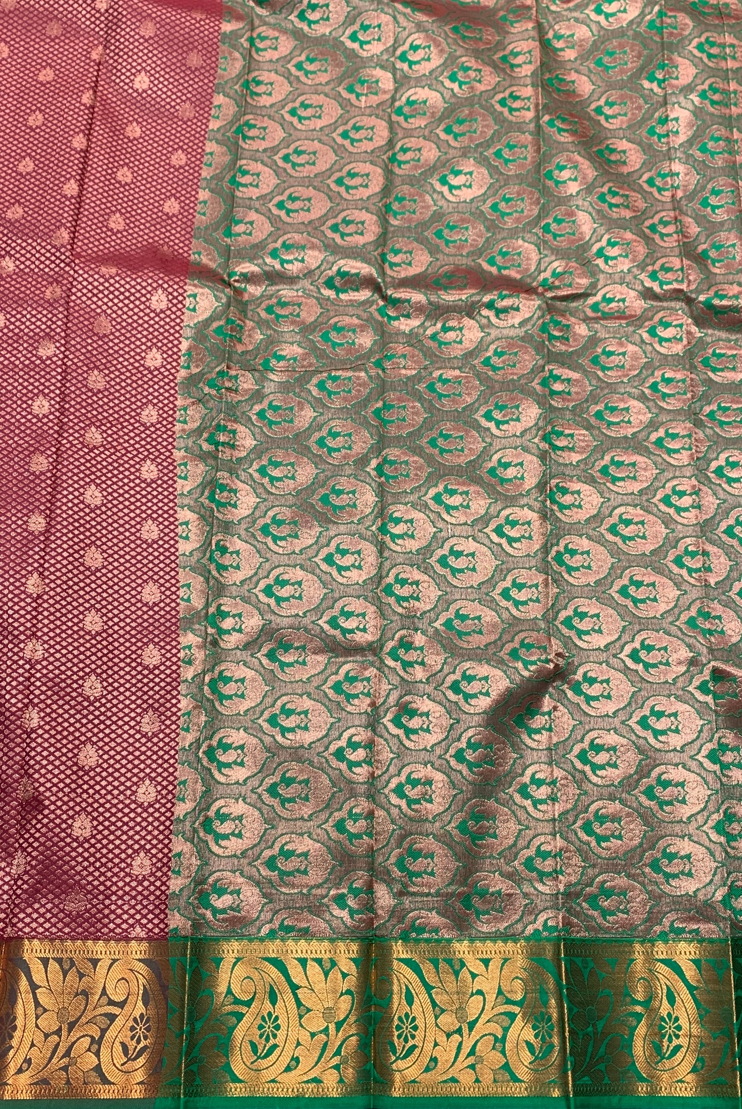 Vegan Silk Saree Maroon Colour Saree with Copper Border