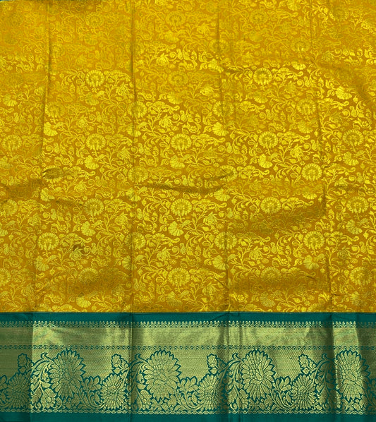 Mustard Shade Vegan Silk Kids Pattu Pavadai with Contrast Border for age 2 to 5