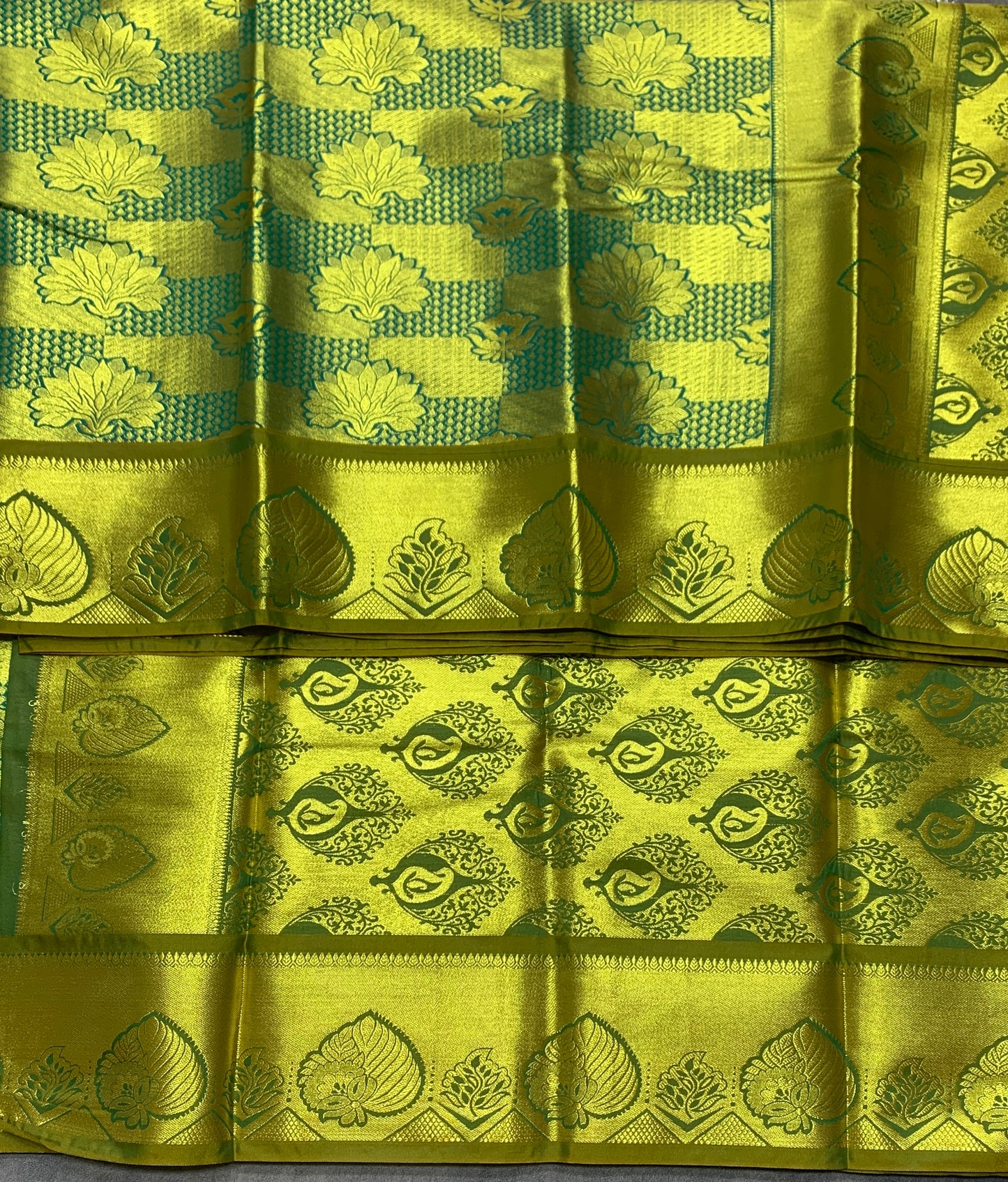 Vegan Silk Saree Parrot Green Colour Saree with Golden Zari Border