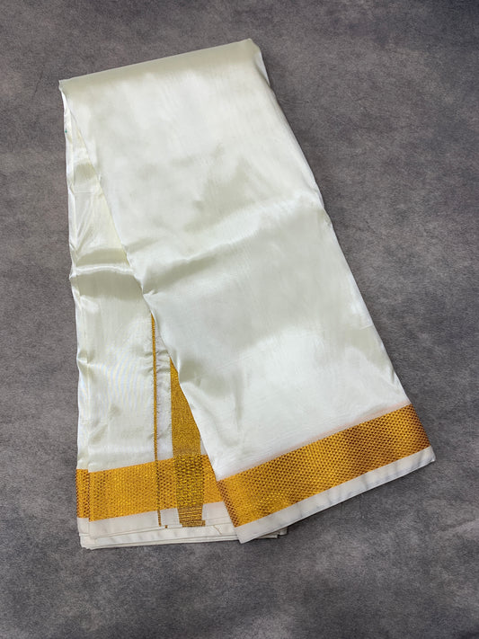 Art Silk Dhoti 8X4 Cream Colour with Small Border