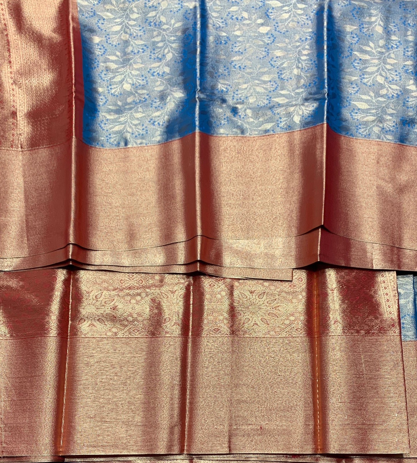 Fancy Tissue Saree Sky Blue Colour with Orange Colour Border