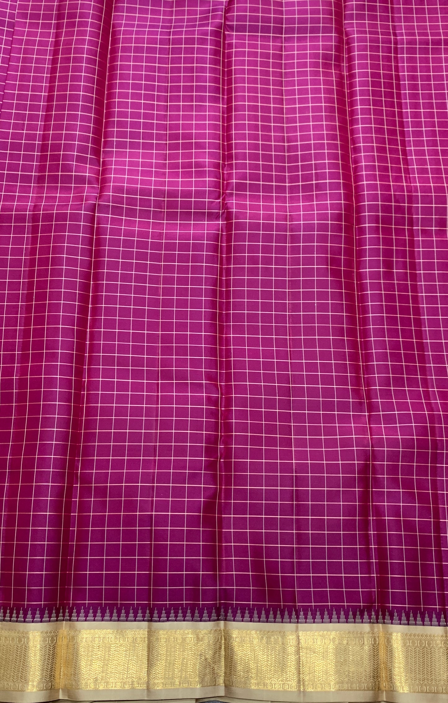 Pure Kanchipuram Silk Magenta Colour with Tussar and Golden Zari Border