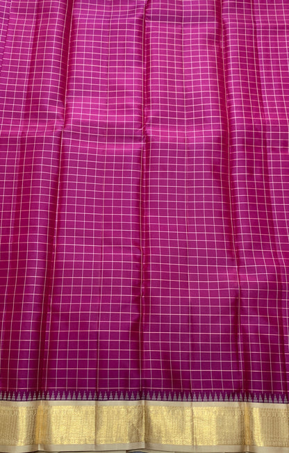 Pure Kanchipuram Silk Magenta Colour with Tussar and Golden Zari Border