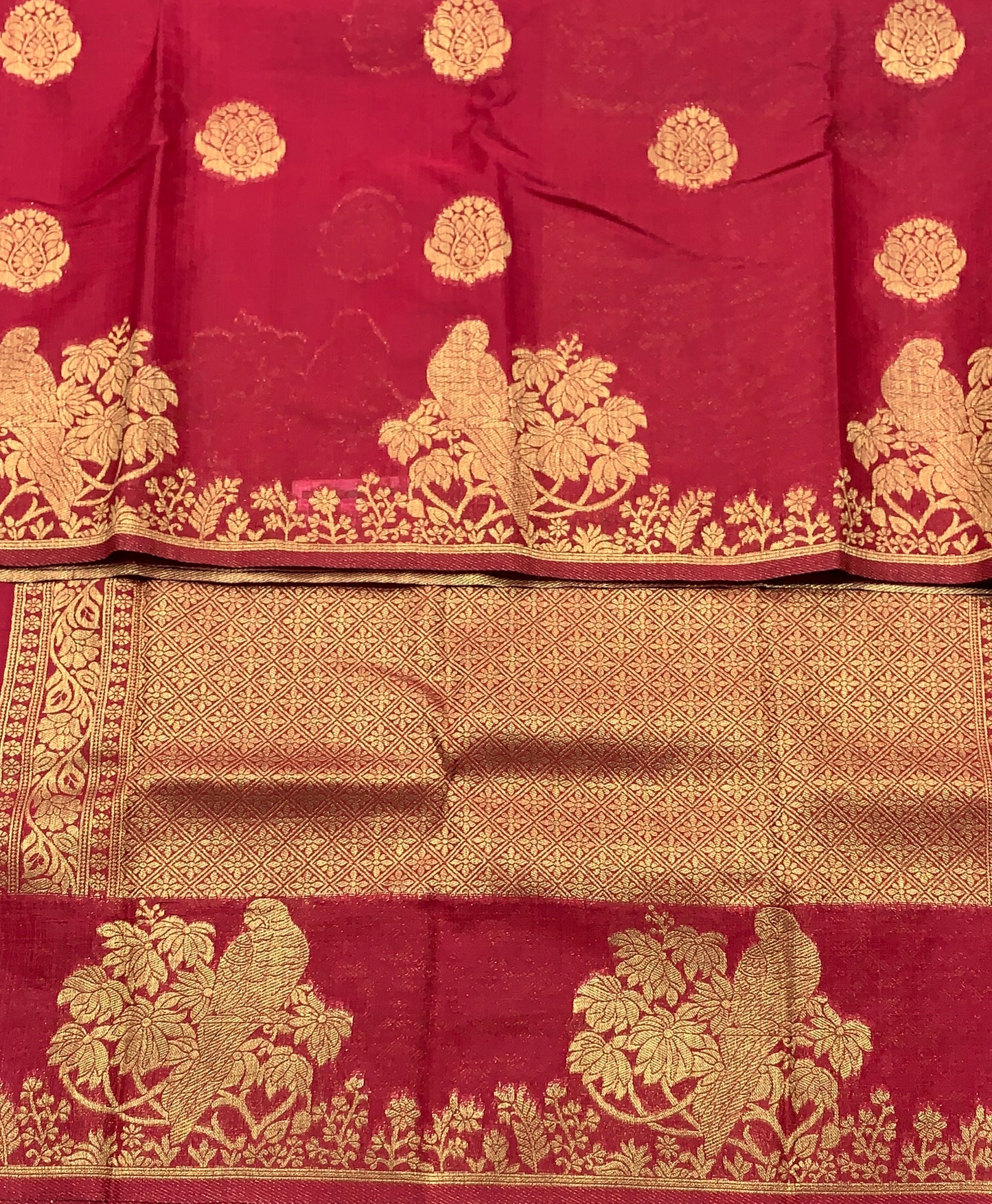 Kora Silk Saree Red Colour with Flower and Birds Design Border