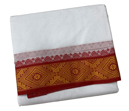 9X5 Cotton Dhoti White Red and Blue Border with Angavastram
