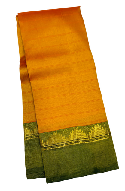 Pure Kanchipuram Silk Saree Golden Yellow shade with Olive Green Border