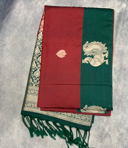 Art Silk Saree Maroon Colour with Green Colour Border