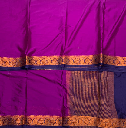 Crepe Saree Magenta Colour with Navy Blue Border