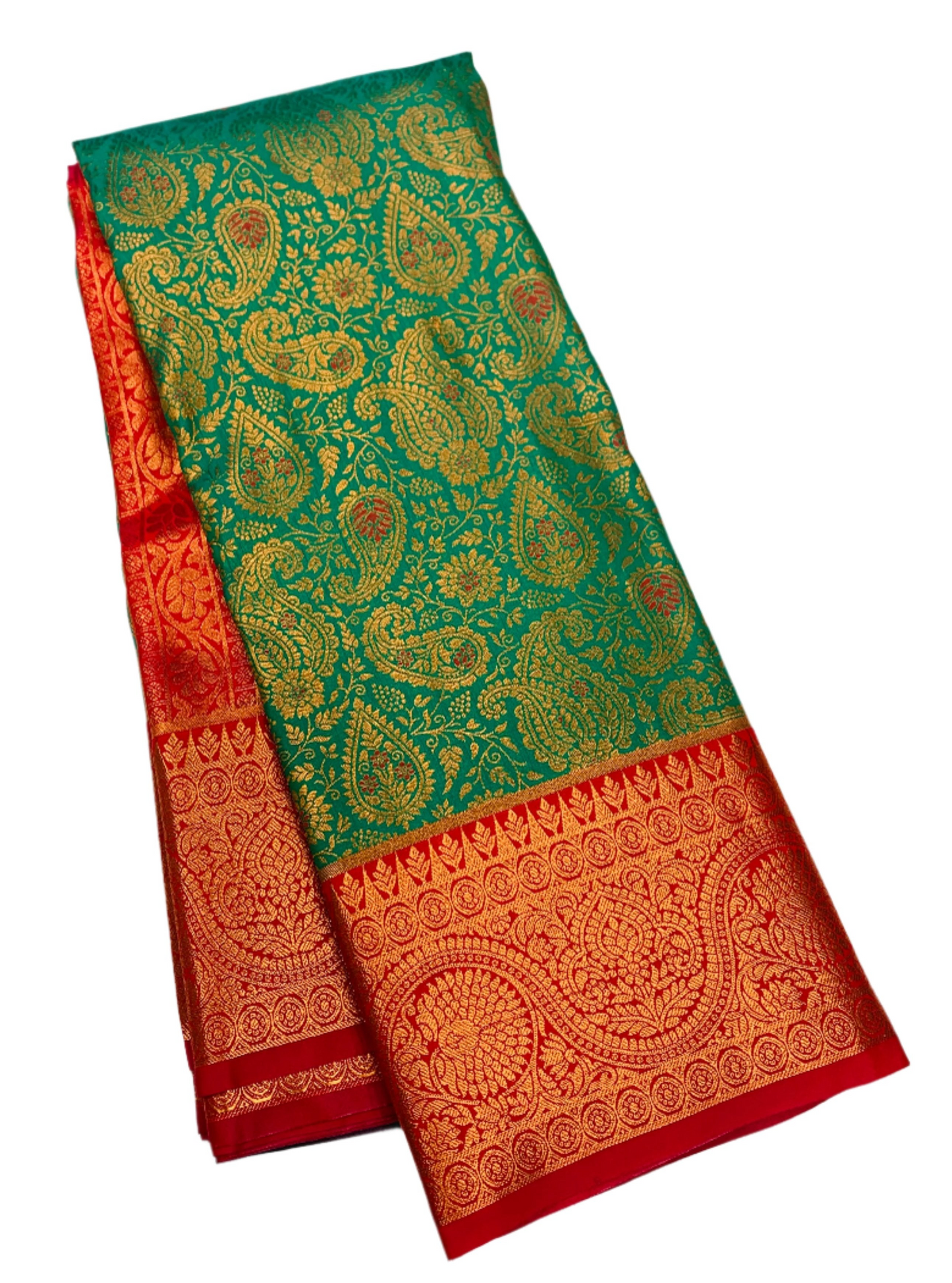 Vegan Silk Saree Green shade with Pink Border