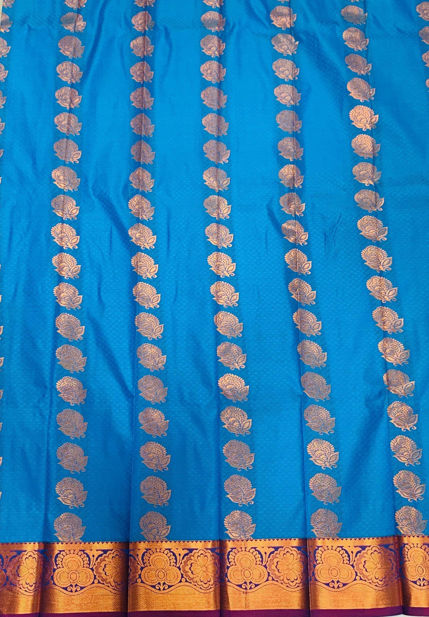 Vegan Silk Saree Sky Blue Colour with Copper Border