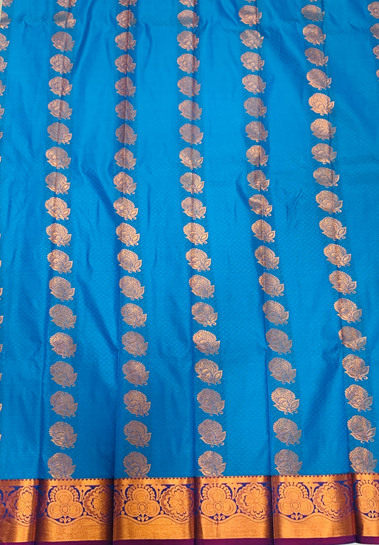 Vegan Silk Saree Sky Blue Colour with Copper Border