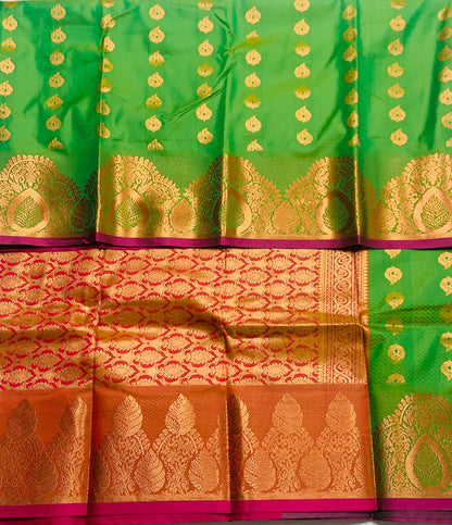 Vegan Silk Saree Light Green shade with Pink Border