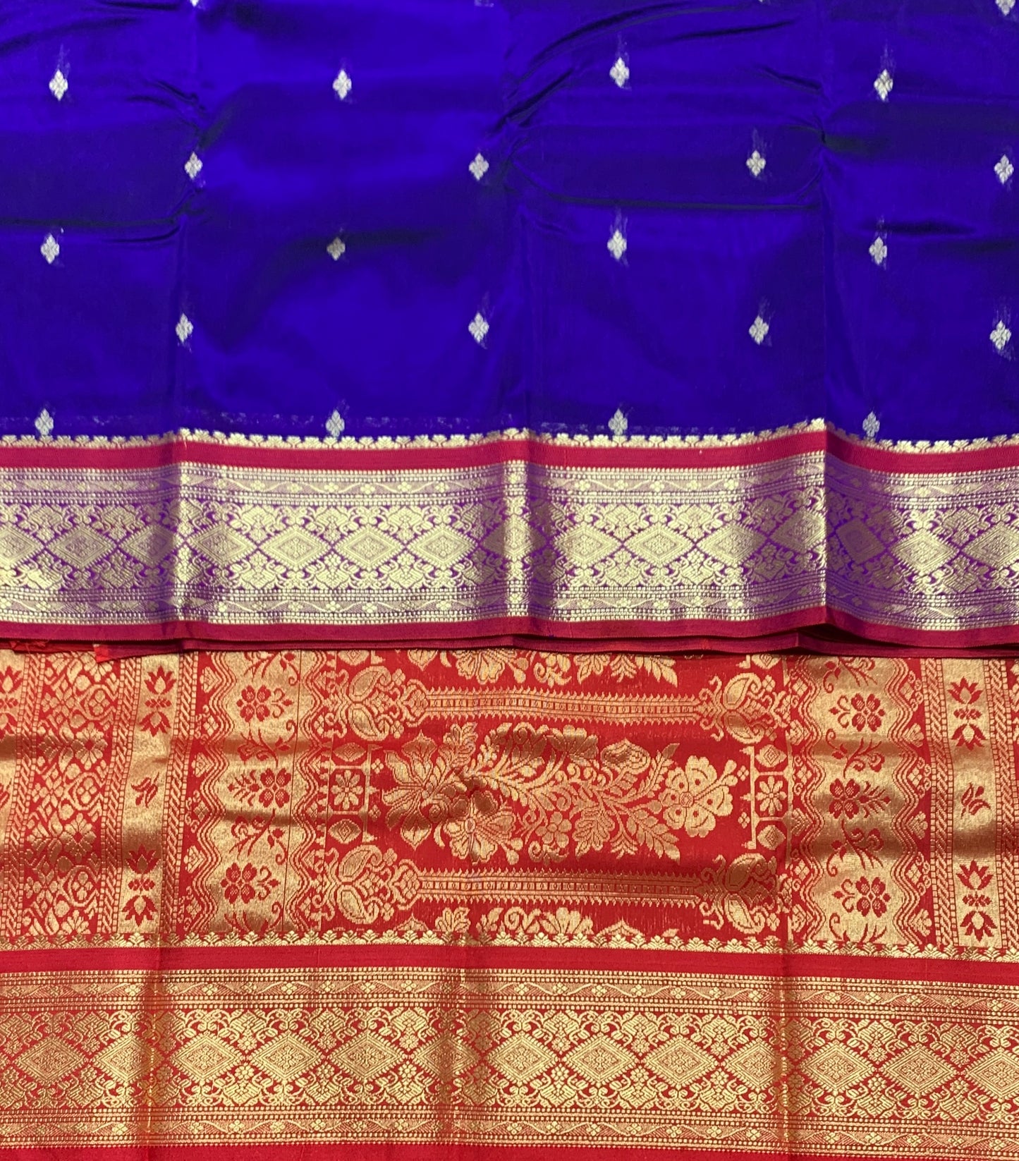 Blue Colour Saree with Golden and Red Border