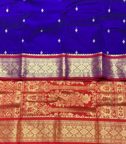 Blue Colour Saree with Golden and Red Border