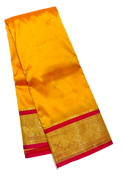 Mango Yellow shade saree with Golden  and Red Border