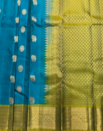Pure Kanchipuram Silk Saree Sky Blue Colour Shade with Lime Green Border