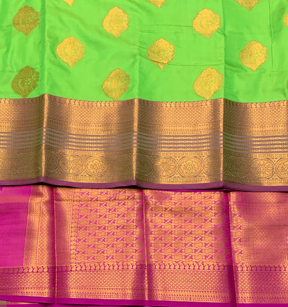 Soft Silk Casual Saree Light Green Colour with Pink and Golden Colour Border
