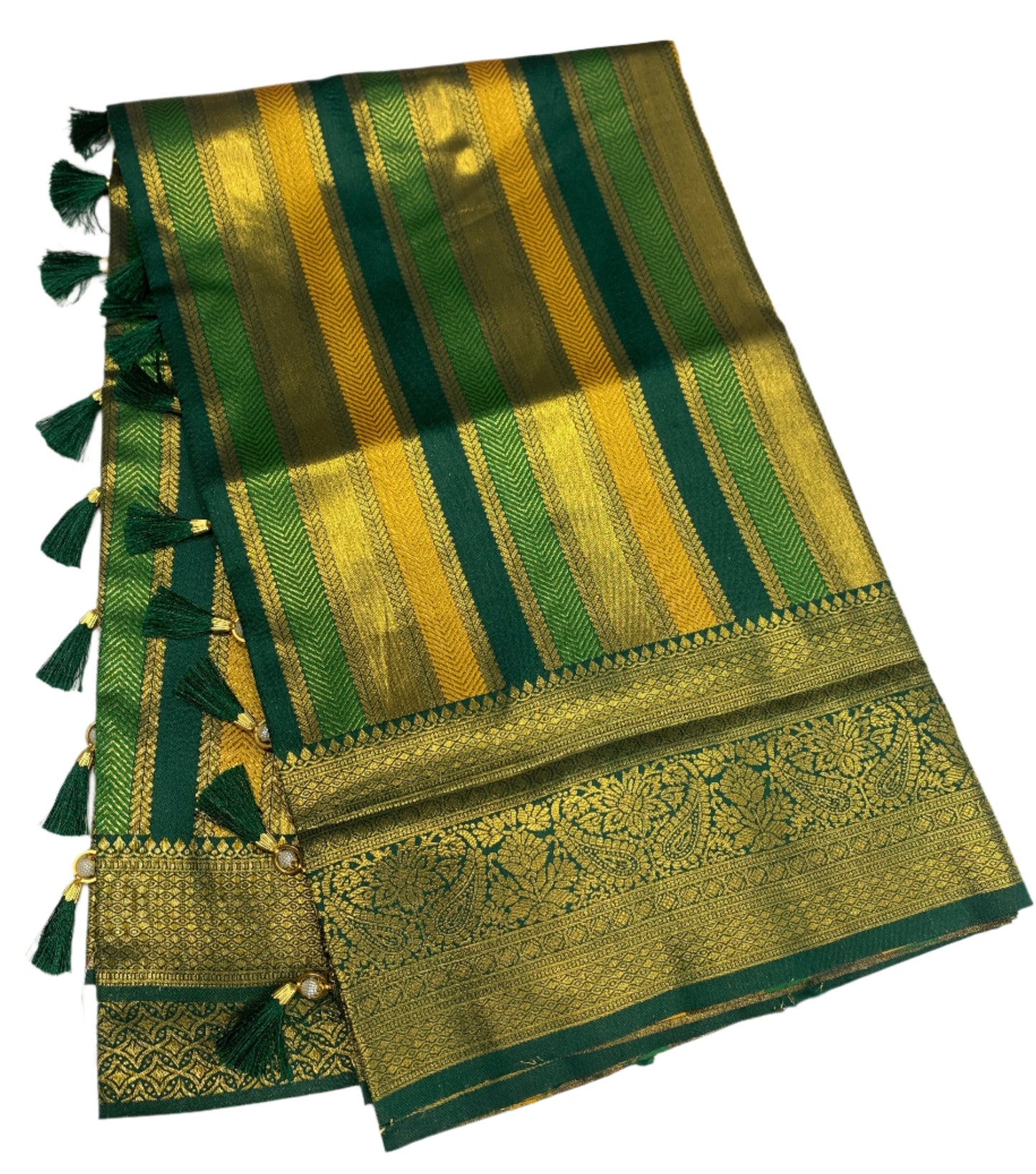 Art Silk  Saree Greenish Gold Colour with Green Border