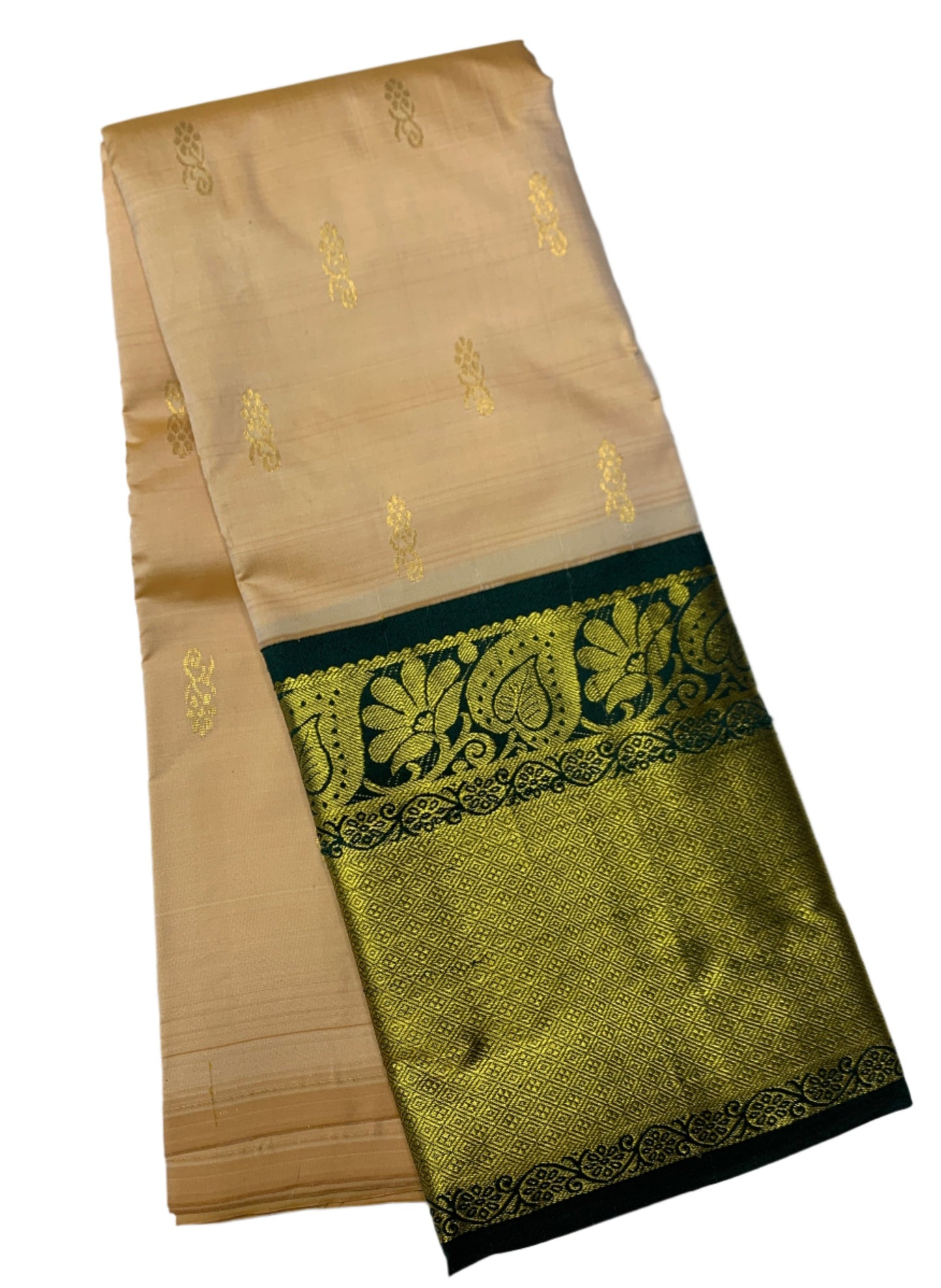 Pure Kanchipuram Silk Light Biscuit Colour with Green Border