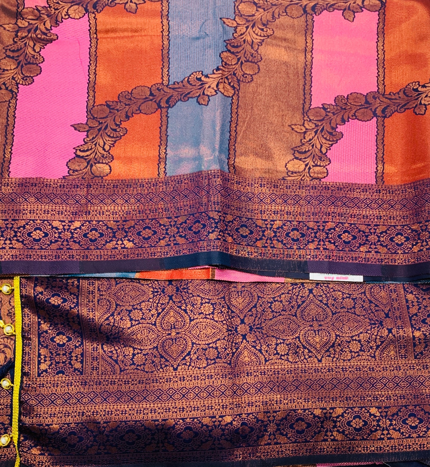 Art Silk Four Colour Saree with Navy Blue Border