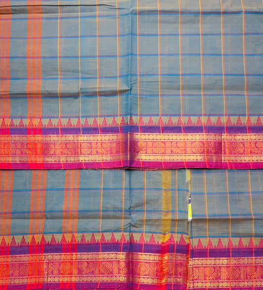 Chettinad Cotton Saree Dual Shade with Purple Design Border