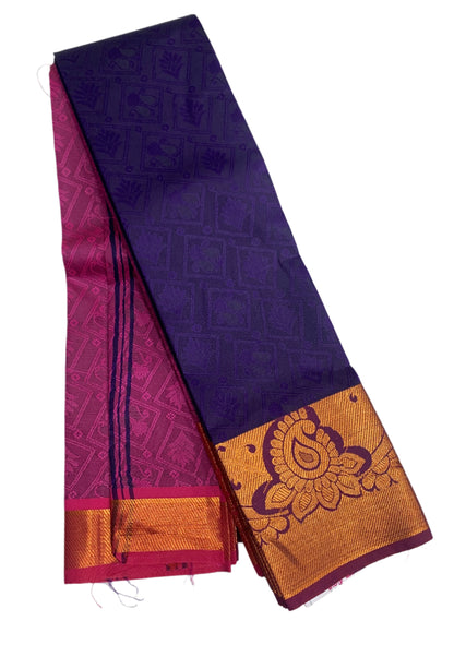 Synthetic Cotton Saree Dark Violet Shade with Copper Zari Border