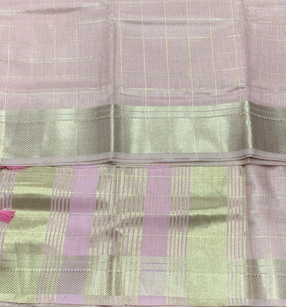 Banaras Katan Saree Light Baby Pink Colour with Katan Work Border