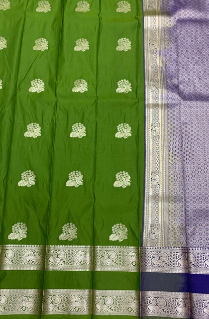 Soft Silk Casual Saree Olive Green Colour with Rettai Pettu Border